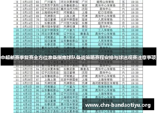 中超新赛季复赛全方位准备指南球队备战策略赛程安排与球迷观赛注意事项